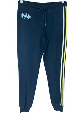 DC Comics Batman Fleece Lined Striped Track Jogger Sweatpants Black Yellow